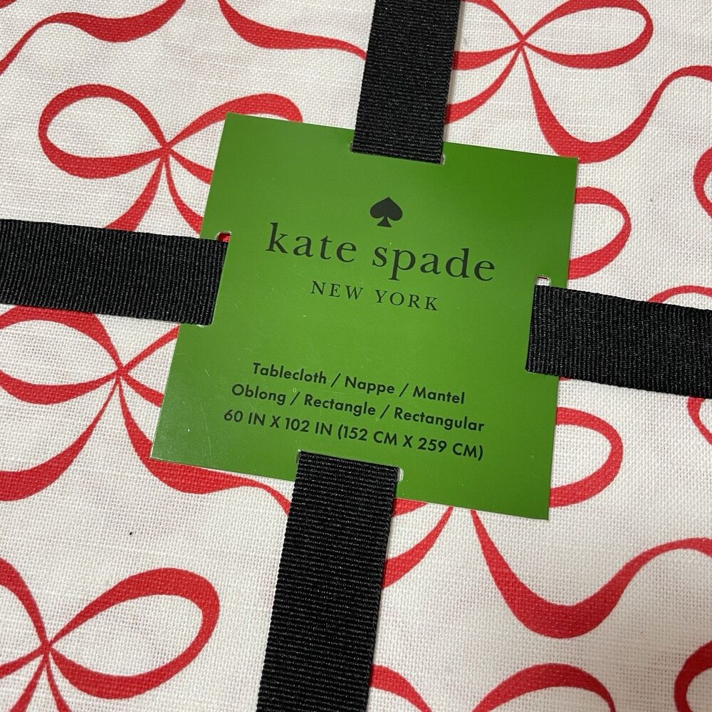 Kate Spade New York Red Bow Print Tablecloth – Oblong 60x102 In – New - Picture 2 of 4